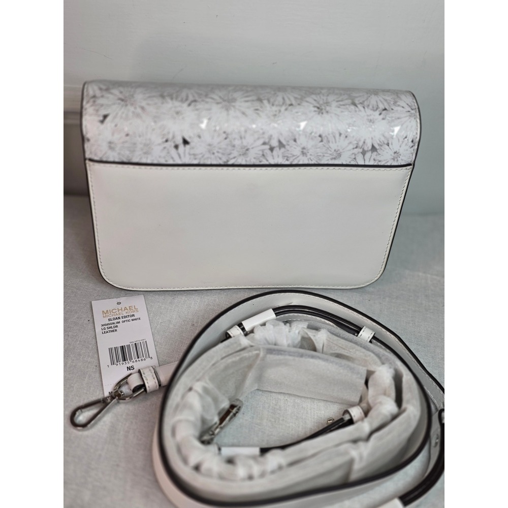 Michael Kors Sloan Editor Optic White Leather Floral Shoulder Bag 30S8SS9L3M - Picture 7 of 13